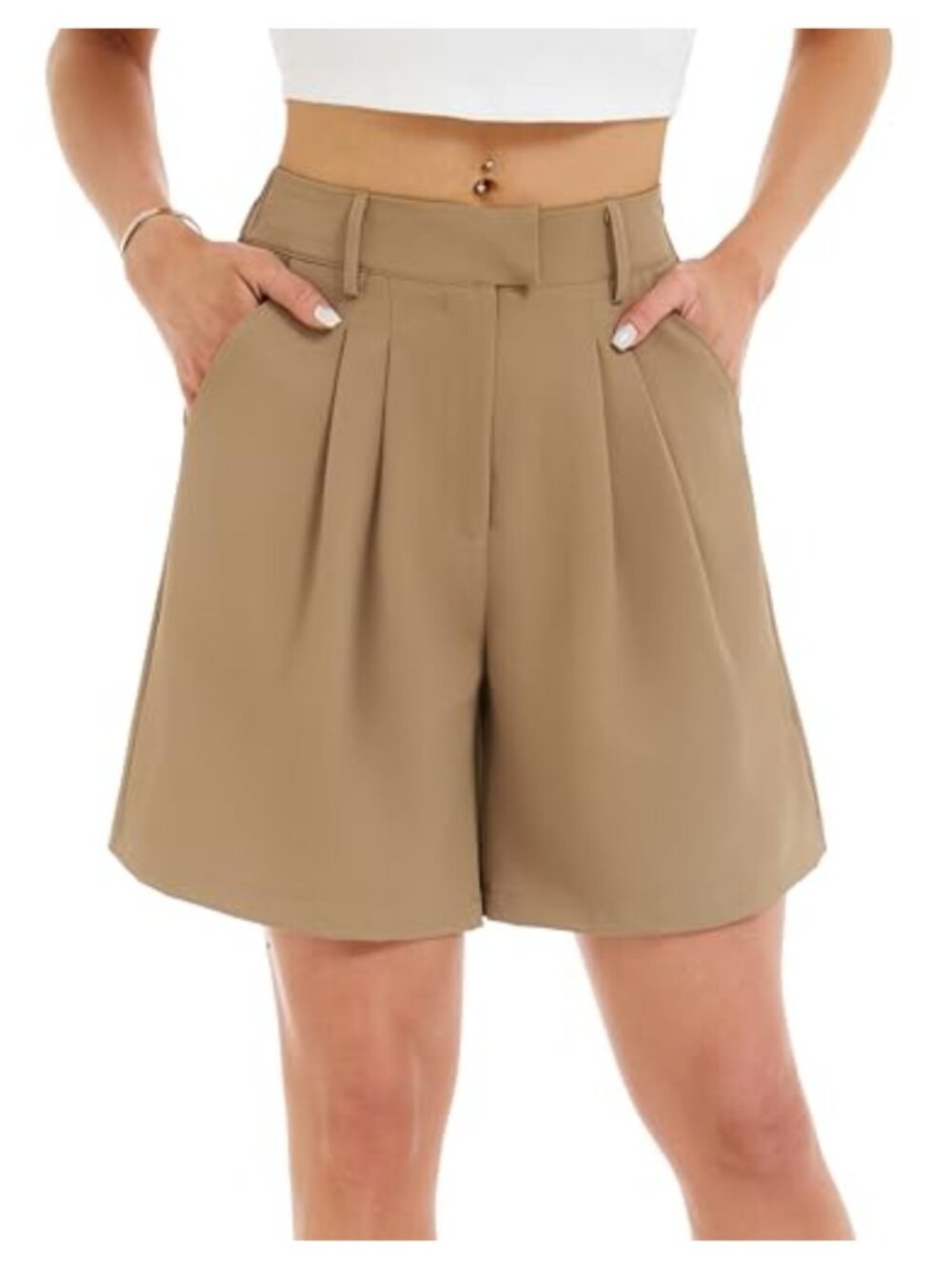 Women's Tailored Suit Shorts Pleated Front Elastic Back Summer Office
